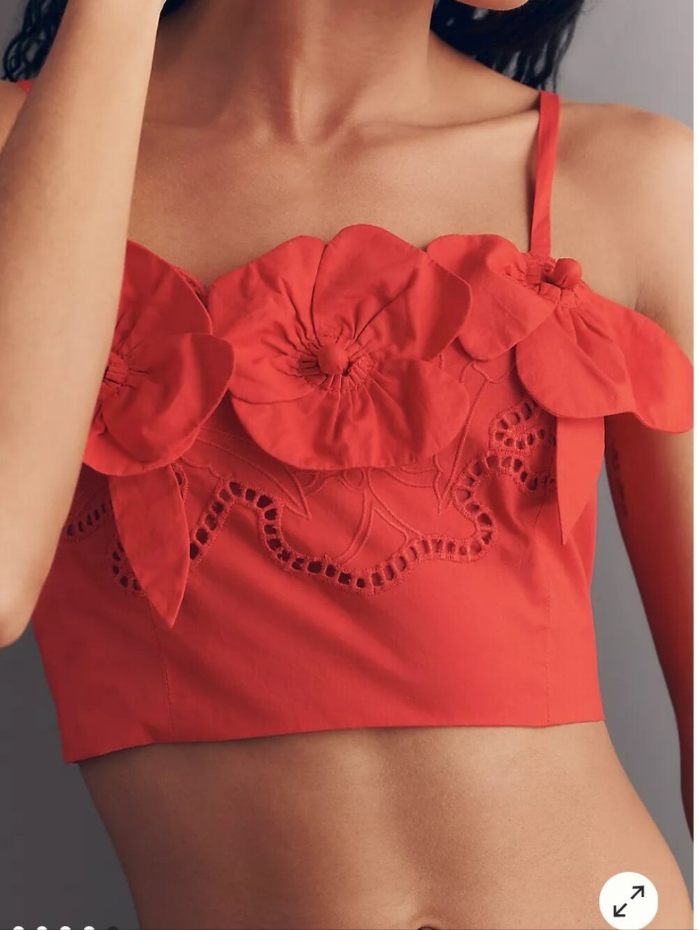 Anthropologie Maeve Red Floral Appliqué Crop Top XL NWT